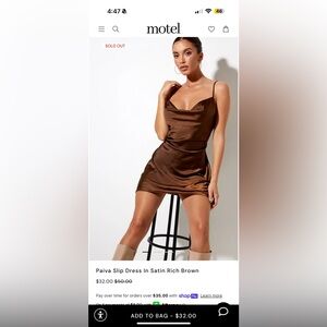 Motel Paiva Slip Dress in Satin Rich Brown